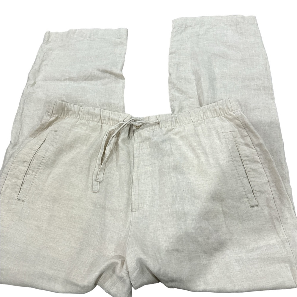 Islander Women’s Size XL Drawstring 100% Linen Lined Wide Leg Pants‎ Ivory